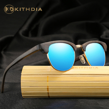 Kithdia óculos de sol redondos polarizados, óculos de sol meia armação de madeira de ébano para homens/mulheres, com caixa de presente de bambu 2024 - compre barato