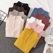 casual Zipper Sweaters Women Turtleneck Solid spring autumn female Knitted sweaters Pullovers long Sleeve chic Soft Jumper top 2024 - buy cheap