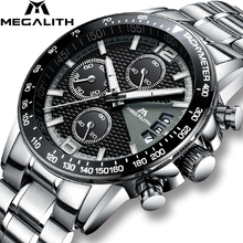 MEGALITH-reloj analógico de acero inoxidable para hombre, accesorio de pulsera de cuarzo resistente al agua con cronógrafo, complemento masculino de marca de lujo con diseño informal, perfecto para negocios 2024 - compra barato