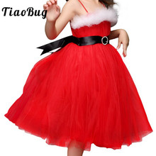 Tiaobug fantasia infantil de tule, vermelho espaguete correias para crianças natal traje para crianças bebês meninas cosplay festa princesa vestido 2024 - compre barato