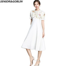 2019 alta qualidade verão novo fashion designer de passarela vestido feminino branco manga curta bordado floral casual vestido vintage S-XXL 2024 - compre barato