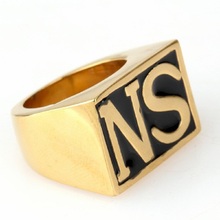 NS Rock Roll Golden Tone Carved Letter 316L Stainless Steel Boys Mens Ring 2024 - buy cheap