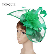 Women Green Sinamay Fascinator Hats With Beautiful Feather Flower Red Black Female Kentucky Derby Church Wedding Party Headbands 2024 - buy cheap