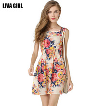 2020 summer women dresses Europe style sell hot O neck big size XXL sleeveless floral thin Print chiffon dress CE1138 2024 - buy cheap