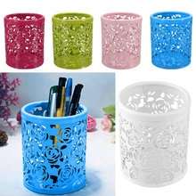 Metal Hollow Rose Flower Design Cylinder Pen Pencil Pot Holder Container  Vintage Women Makeup Brush Holders J2Y 2024 - buy cheap