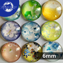 6mm round flower pictures glass cabochon mixed patterns fit cameo base setting for jewelry embellishment flatback 100pcs/lot 2024 - buy cheap