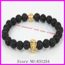 Hot Sale Natural 8mm Bead Skull Head Bracelet Charm Stone Bracelet for Men Jewelry Statement 2024 - buy cheap