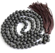 Collar negro de 8MM para mujer, Nica Lava Japa Mala, budista del Tíbet, con filamento de acero inoxidable, venta al por mayor, 108 2024 - compra barato