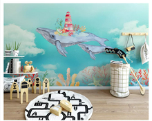 Beibehang-papel tapiz nórdico clásico personalizado, personalizado, creativo, acuarela, ballena, Fondo para habitación de niños, papel de pared 2024 - compra barato