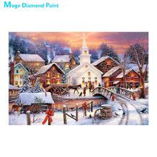 Inverno snowscape casa igreja pintura diamante scenic natal redondo completo broca nouveaute diy mosaico bordado 5d ponto cruz 2024 - compre barato