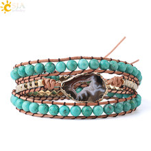 CSJA-pulsera de cuentas turquesas naturales para mujer, abalorios de corte Geoda, gemas bohemias, joyería envuelta de piedra, S225 2024 - compra barato