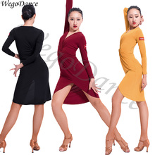 Latin dance v-neck dress long sleeve dance dress dance practice clothes woman freeshipping 2024 - buy cheap