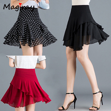 Ruffle Pleated Chiffon Skirt Women Wrap Korean High Waist A Line Mini Skater Skirt Sexy Red Black Polka Dot Plus Size Skirt 2024 - buy cheap