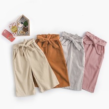 Lovely Corduroy Cotton Infant Girl Pants Newborn Baby Girls Pants with Bow Belt Girls Clothes Wide Leg Trousers 2019 Spring Fall 2024 - buy cheap
