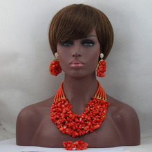Nigerian Bridal Jewelry Set African Coral Bib Jewelry Necklace Earrings Set Quality Women Coral Jewelry Free Shipping CNR618 2024 - buy cheap