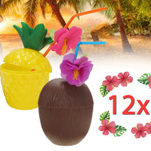 Hawaiian Beach Drink Cup with Straw Decoration Drinking Straw Plastic Coconut Pineapple for Party Birthday Decorations 2024 - buy cheap