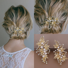 Silver Color Gold Pearls Crystal Hair Pin Clip 2 Pcs Handmade Leaf Rhinestone Women Hair Jewelry Bridal Wedding Hair Accessories 2024 - buy cheap