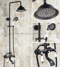 Conjunto de torneira para chuveiro, preto, de parede, bronze, conjunto, banheira, misturador, punho de cerâmica, chuveiro de mão, nhg144 2024 - compre barato