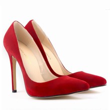 Zapatos de tacón fino de ante auténtico para mujer, tacones altos de 11 Cm, Color sólido, punta estrecha, talla grande 2024 - compra barato