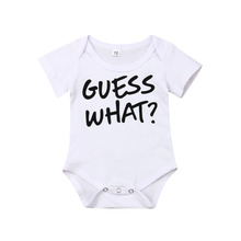 Infantil meninas do bebê menino bonito verão bodysuits branco manga curta carta impressão algodão macacões outfit 0-18m 2024 - compre barato
