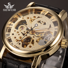 New SEWOR Luxury Brand Mechanical Watch Gold Skeleton Watches Mens Leather Strap Wristwatches Clock Male Relogio Masculino 2024 - buy cheap
