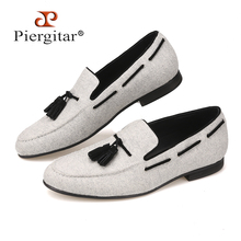 Piergitar 2018 handmade Men Velvet shoes Black tassel Men party and wedding loafer male Fashion Smoking slipper Size US 4-17 2024 - buy cheap