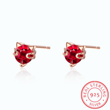 Cute 925 Sterling Silver Red Cz Zirconia Kitty Cat Gato Stud Earrings For Women Children Girls Kids Jewellery Gift Brinco Pequen 2024 - buy cheap