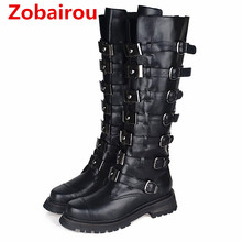Zobairou/Chaussure Femme; Ковбойские Сапоги выше колена из натуральной кожи на молнии сзади; мотоботы; женская обувь; Botas Mujer 2024 - купить недорого