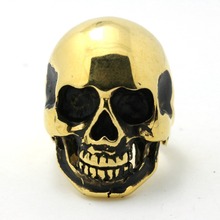 Mens Biker 316L Stainless Steel Polishing Ghost Rider Golden Skull Ring Wholesale Price 2024 - buy cheap