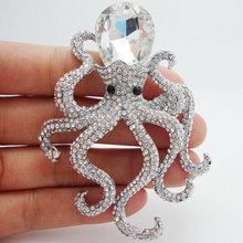 Симпатичная Элегантная Брошь в виде осьминога с прозрачными кристаллами и серебряным покрытием, кулон на булавке, уникальный подарок для девушки 2024 - купить недорого