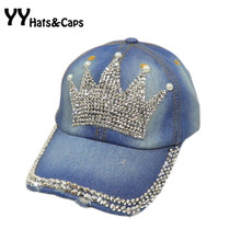 Strass Bling ajustable Blue Jean gorras moda mujer Denim Snapback Casual sombreros corona Imperial diamante gorras de béisbol YY0224 2022 - compra barato