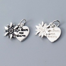 100% 925 Sterling Silver Flower Heart Dangle Charms you heart me warm Craft Decoration Pendants DIY Jewelry Making Accessories 2024 - buy cheap