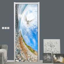 Blue Sky White Clouds Creative Sea View Door Mural Wallpaper PVC Waterproof Door Sticker 3D Bedroom Living Room Home Decoration 2024 - buy cheap