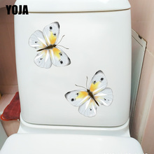 YOJA-pegatina de pared de baño para decoración de hogar mariposa, 1 par de purpurina blanca de 15,2x12,6 cm, para cuarto de niños, WC, T1-2099 2024 - compra barato