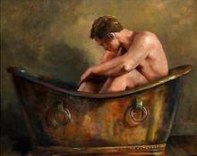 NUDE MALE BATH, Hand Painted Oil Painting on Canvas (No Frame) 2024 - buy cheap