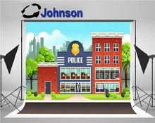 Police Station City Skyline Tree backdrops  High quality Computer print children kids backgrounds 2024 - buy cheap