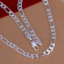 925 jewelry silver plated necklace, 925 jewelry silver plated fashion jewelry 8mm Flat Necklace N018 2024 - buy cheap