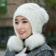 Kagenmo Warm Rabbit Fur Knit Cap  Windproof Hat Female Autumn And Winter Rabbit Fur Knitted Hat Casual All-Match Sweet Knitted 2024 - buy cheap