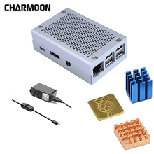 For Raspberry Pi Case +Charger Adapter+ Heat Sink Enclosure Kit Silver Metal Case For Raspberry Pi 3 Model B + 2024 - buy cheap