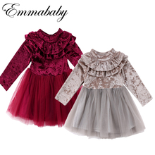 Hot Sale Kids Baby Girls Dress Velvet Princess Party Pageant  Dress Autumn Winter Long Sleeve Ball Gown 2024 - buy cheap