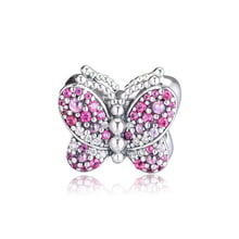 CKK Dazzling Pink Butterfly Beads Charms 925 Sterling Silver For Jewelry Making Fits Original Bracelet Kralen Berloque Perles 2024 - buy cheap