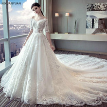 New Wedding Dress The Bride Married White Lace Half Sleeved Long Traing Luxury Wedding Gown Vestido De Noiva 2024 - buy cheap