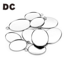 DC 20 unids/lote 13x18mm/18x25mm, Base de cabujón colgante de Forma ovalada de acero inoxidable, ajuste con bucles, bandejas de bisel de joyería DIY en blanco 2024 - compra barato