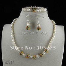 Stunning!pearl jewelry set AA6-7mm white Genuine freshwater pearl &cloisonne necklace bracelet earring free shipping A2417 2024 - buy cheap