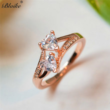 Blaike 2019 New Luxury White Zircon Double Heart Rose Gold Rings For Women Fashion Wedding Bride Engagement Jewelry Lovers Gifts 2024 - buy cheap
