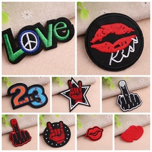 1pcs 2019 New Patches Lip print Embroidered Patch for Clothing Five star finger love DIY Clothes Stickers Iron on Patches Badges 2024 - buy cheap