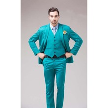 2020 Зеленые Синие смокинги для жениха с лацканами с вырезом мужские костюмы бирюзовый костюм для жениха на свадьбу ужин Мужские костюмы (пиджак + брюки + жилет) 2024 - купить недорого