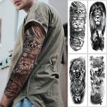 Большая татуировка на руку, водонепроницаемая временная татуировка льва, короны, короля, розы, волчий тигр, Мужская татуировка на полный череп-Тотем 2024 - купить недорого
