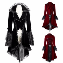 Casaco feminino renda alta baixa estilo steampunk, jaqueta gótica estilo vitoriano nobre 2024 - compre barato