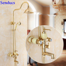 Senducs One Set Gold Shower Set With Brass Rose Gold Bathroom Shower Faucet For Fashion Rainfall Top Spray Bath Shower Sets 2024 - buy cheap